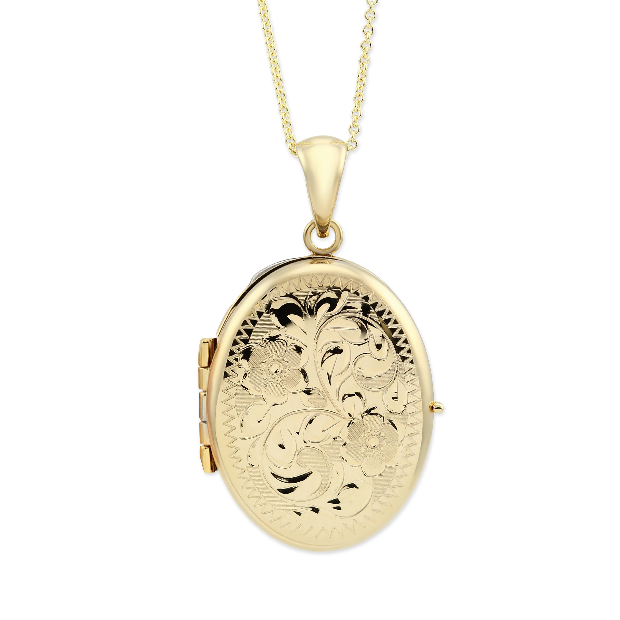 14K Yellow Gold Oval Engraved 4 Picture Locket, 18