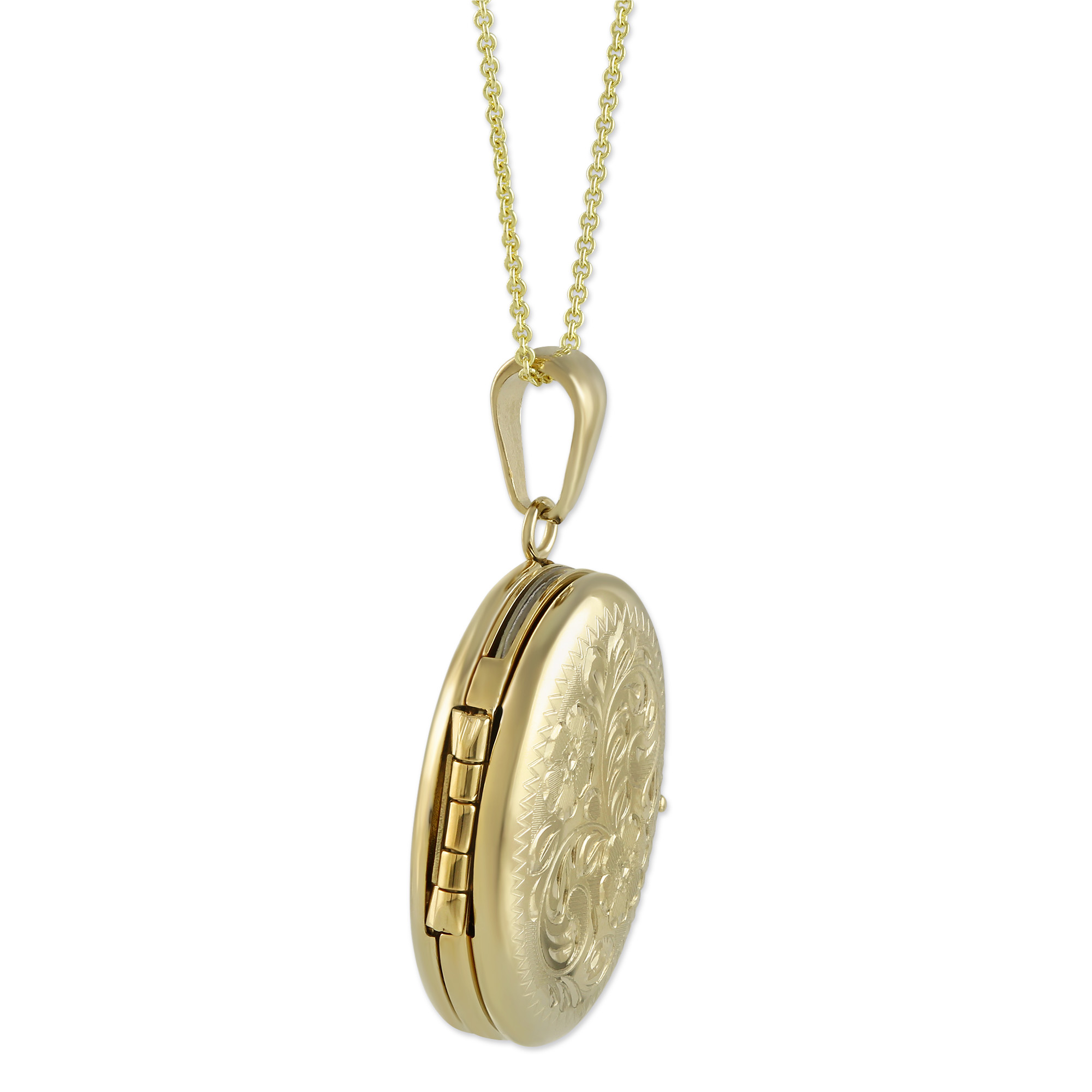 14K Yellow Gold Oval Engraved 4 Picture Locket, 18