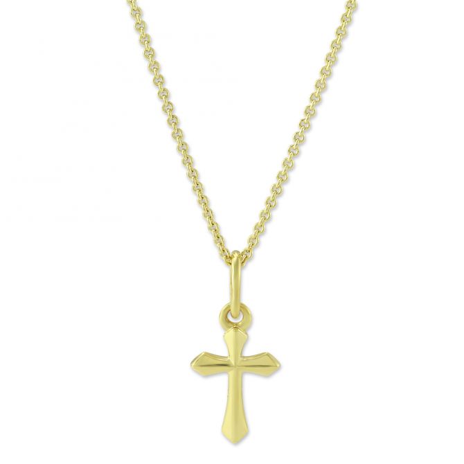 14K Yellow Gold Countoured Cross Pendant, 16-18"