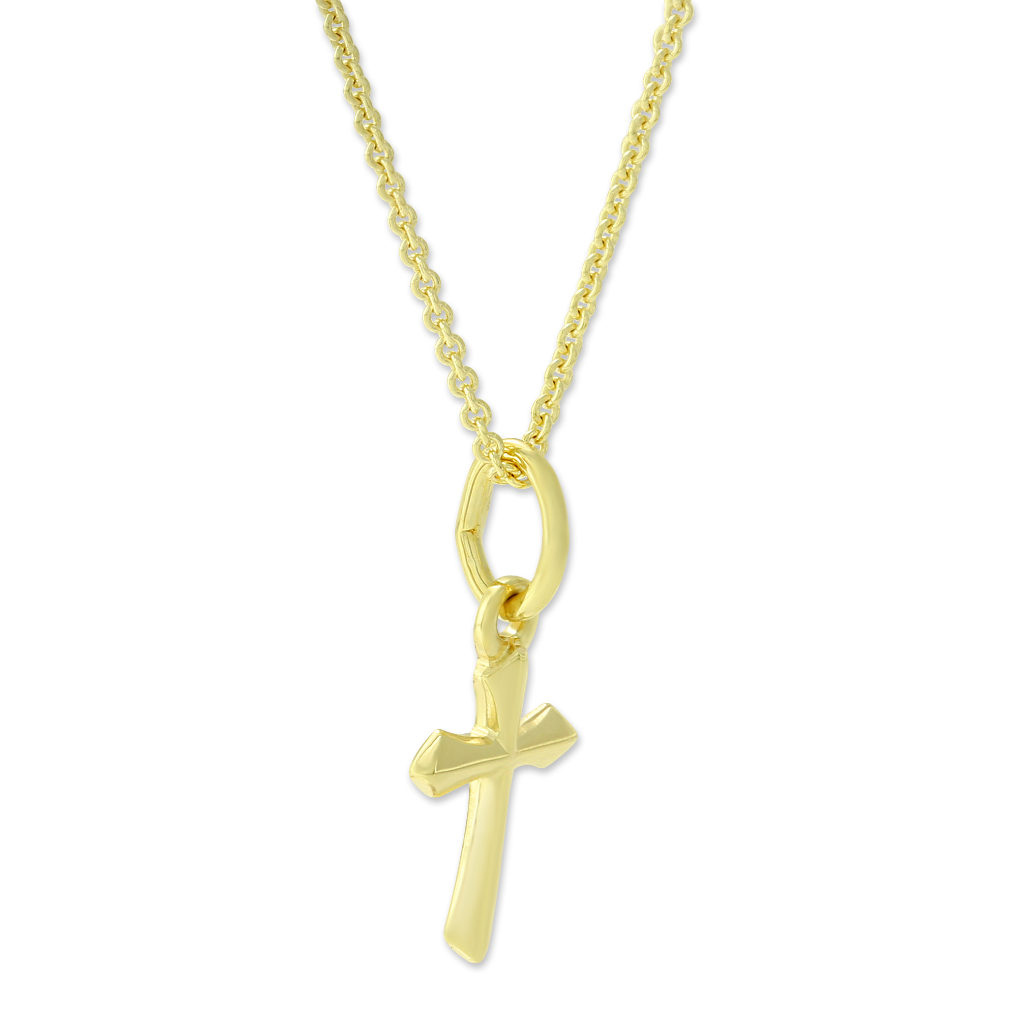 14K Yellow Gold Countoured Cross Pendant, 16-18