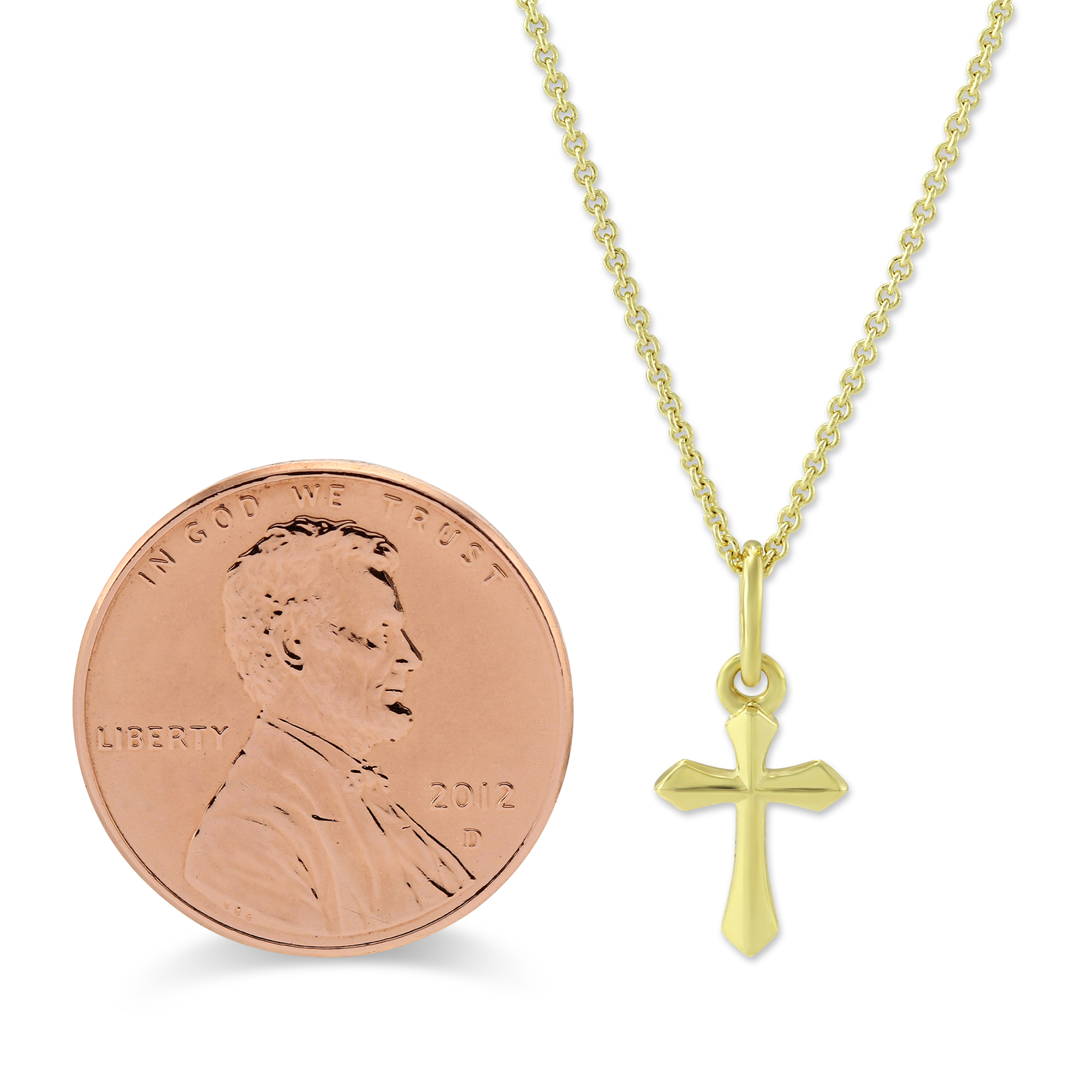 14K Yellow Gold Countoured Cross Pendant, 16-18