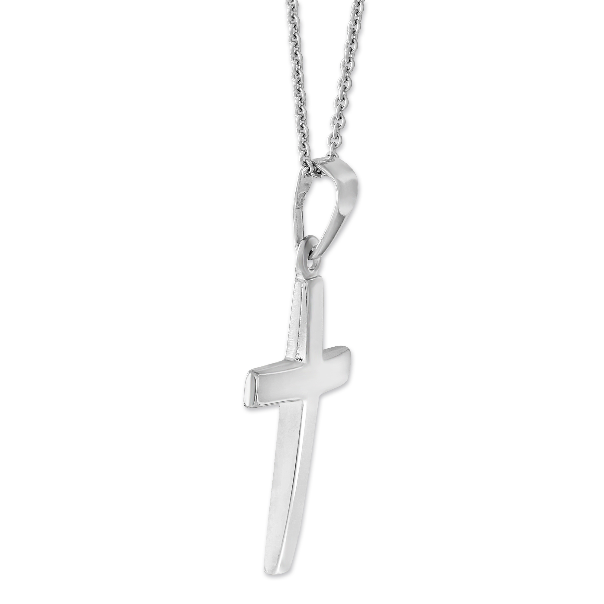 14K White Gold Cross Pendant With Adjustable Chain, 16-18