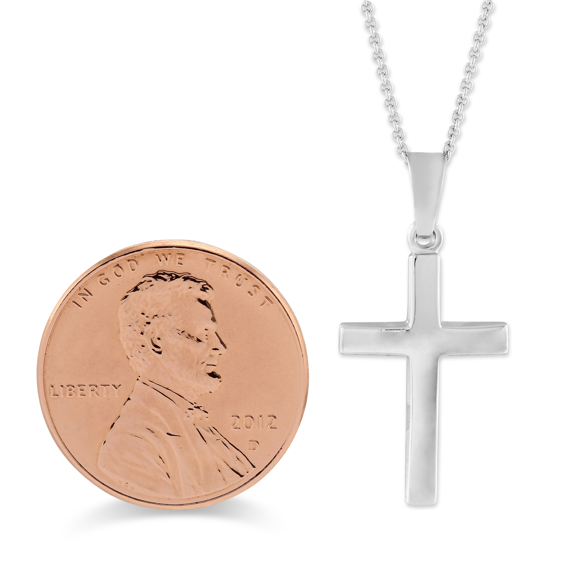 14K White Gold Cross Pendant With Adjustable Chain, 16-18