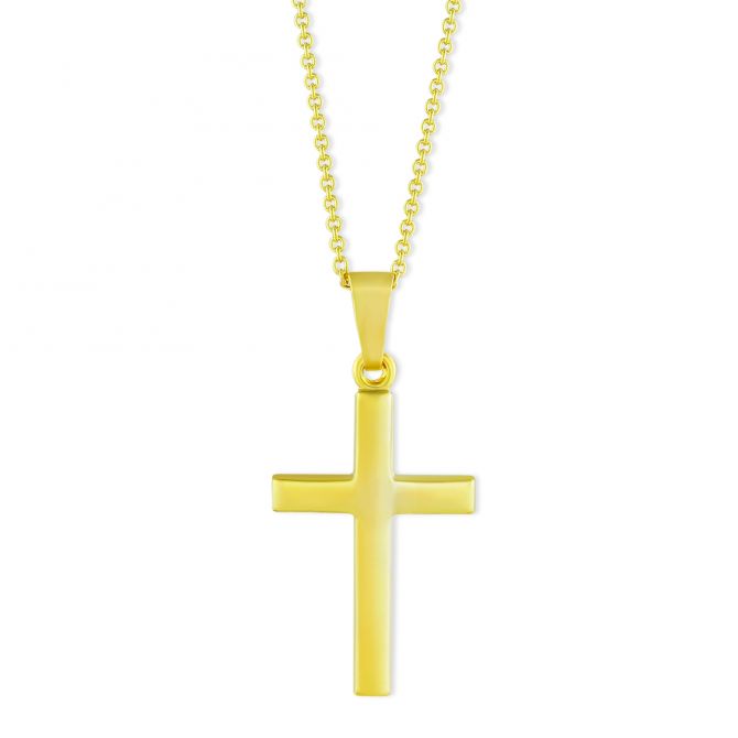 14K Yellow Gold Cross Pendant, 16-18"