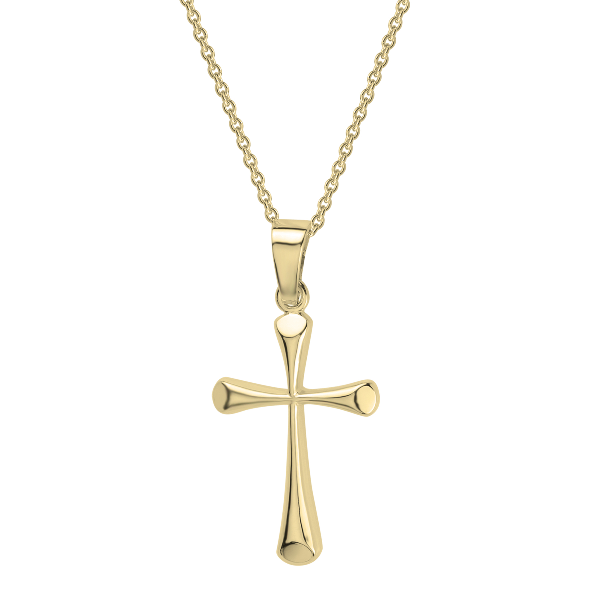 Yellow Gold Cross Pendant With Beveled Edge, 16-18