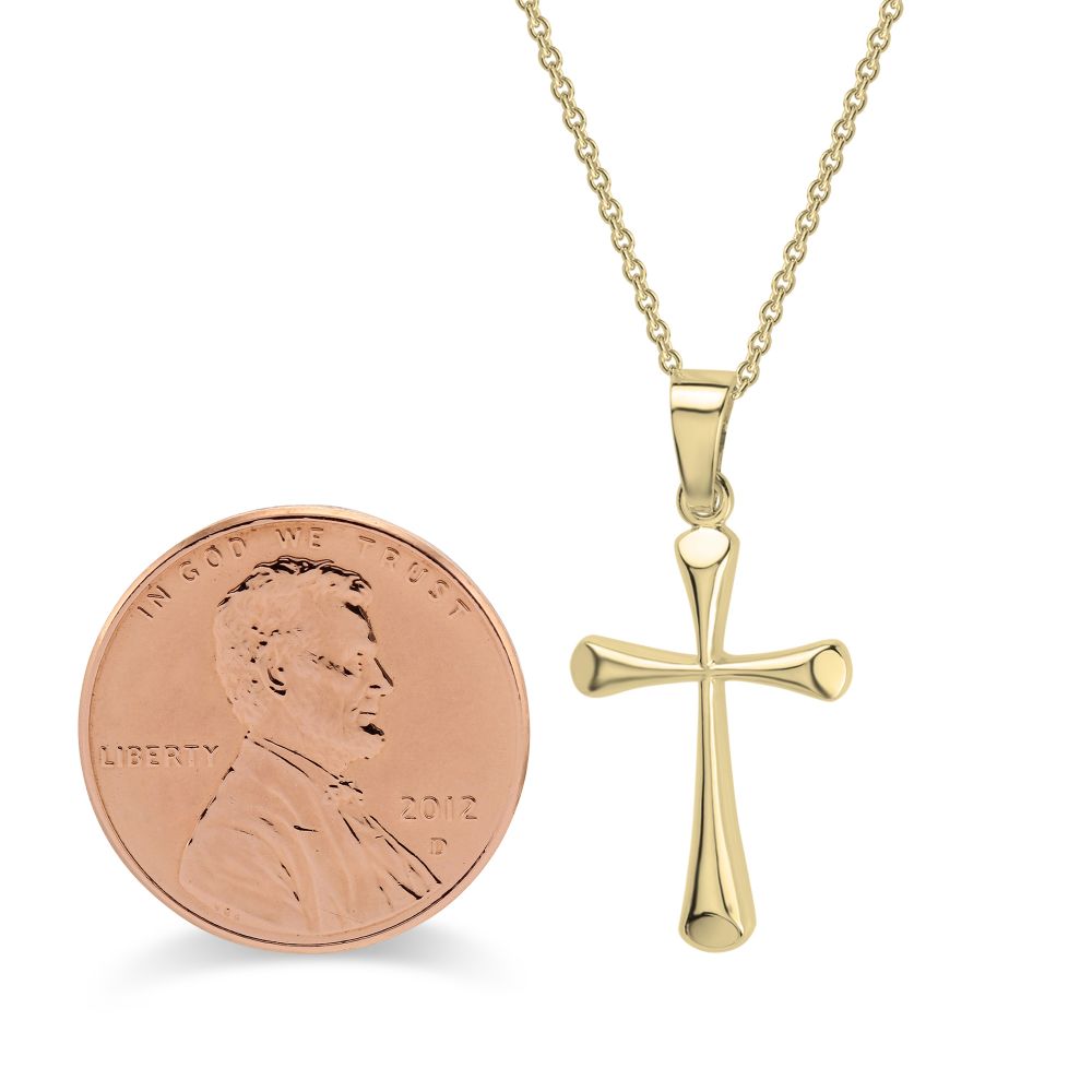 Yellow Gold Cross Pendant With Beveled Edge, 16-18