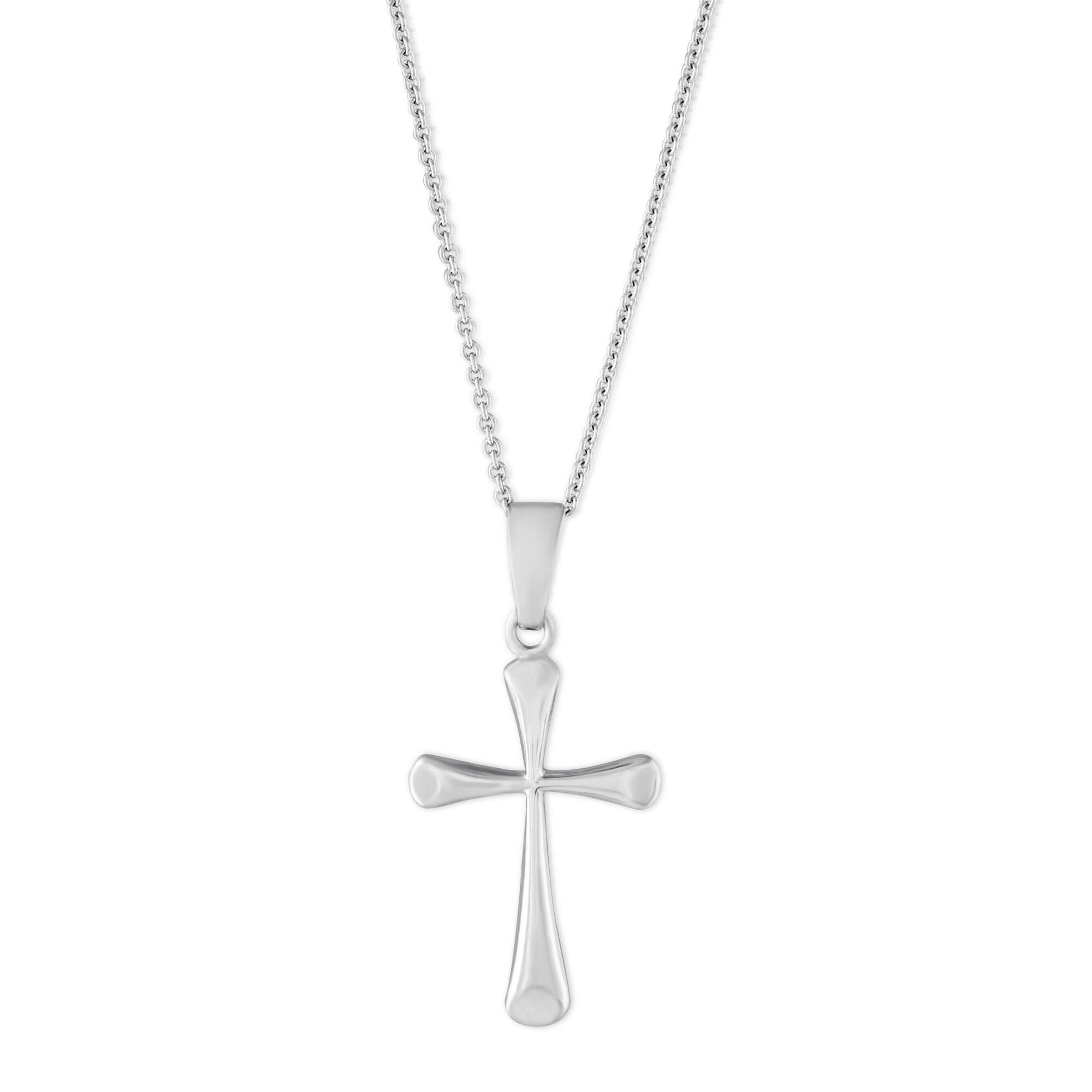White Gold Beveled Edge Cross Pendant, 16-18