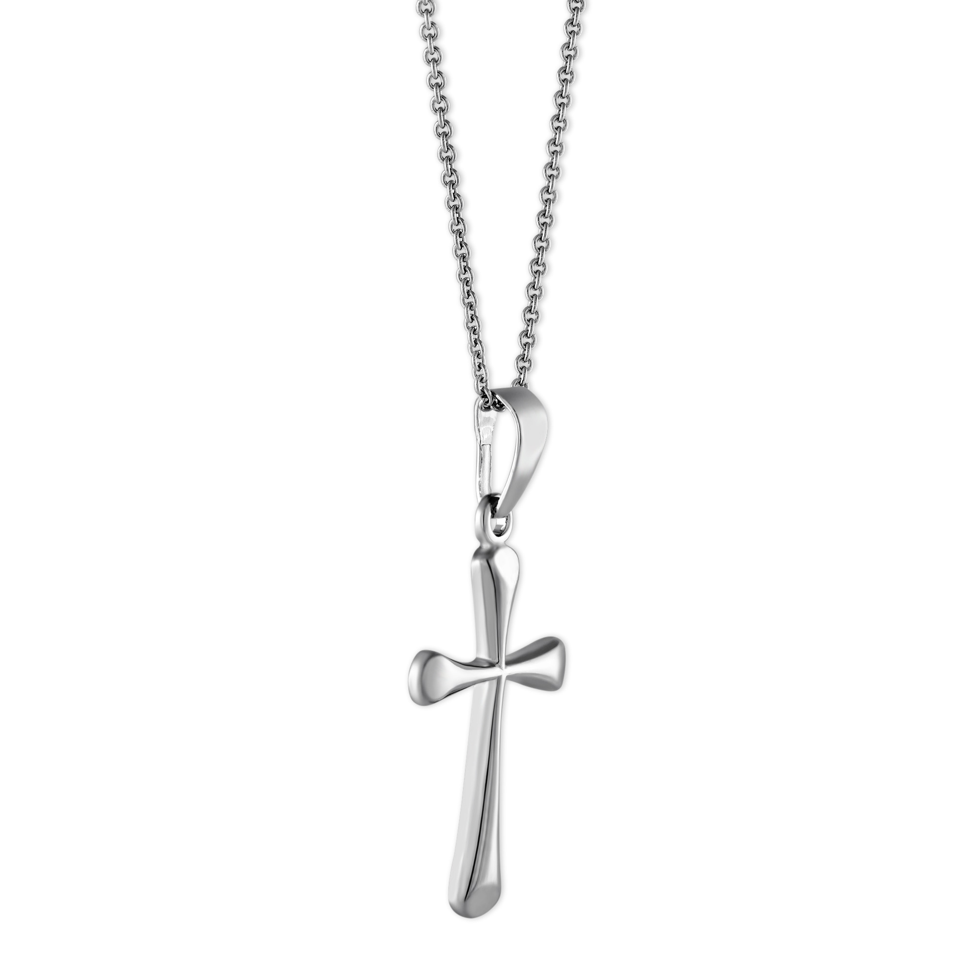 White Gold Beveled Edge Cross Pendant, 16-18