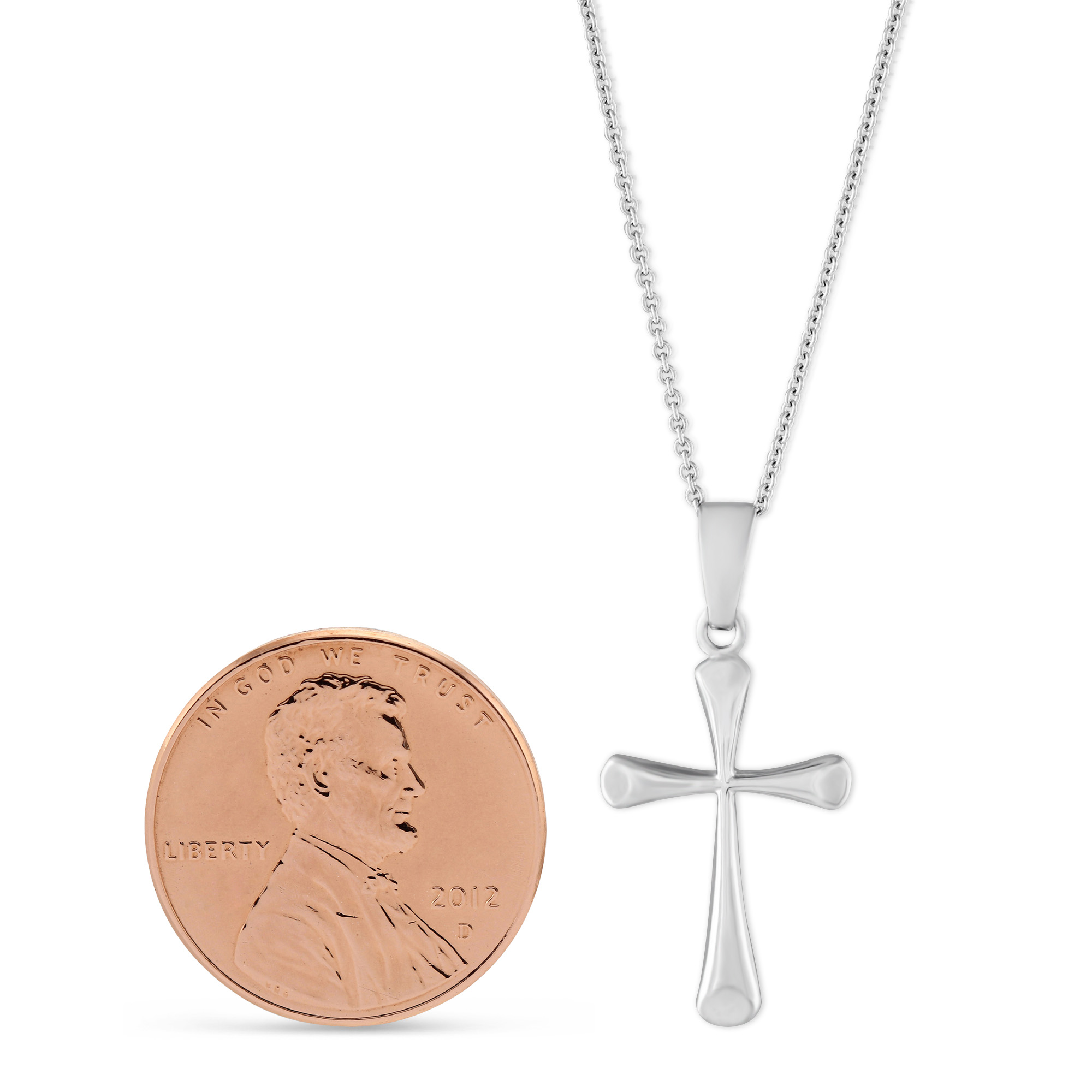 White Gold Beveled Edge Cross Pendant, 16-18