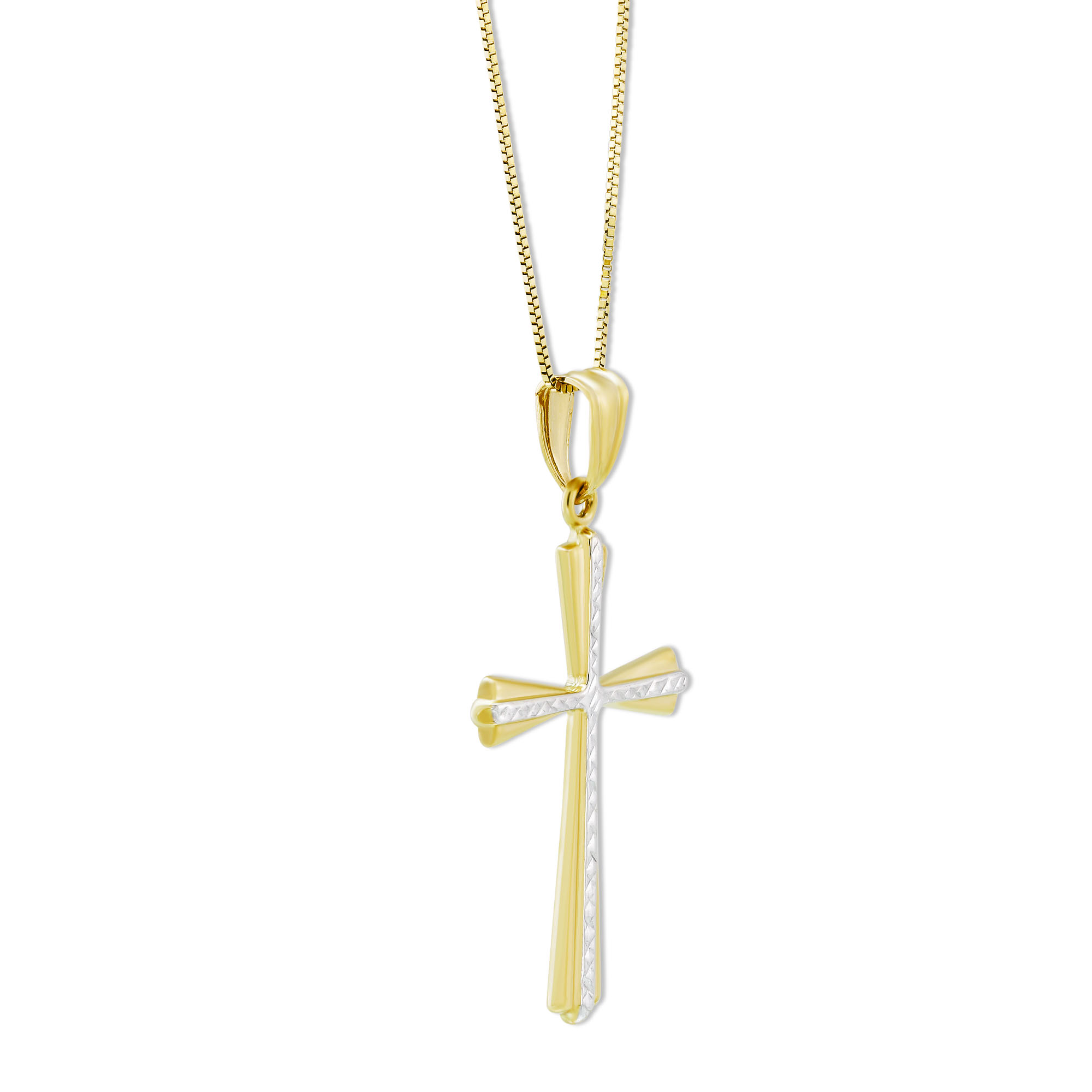 Yellow & White Gold Patterned Cross Pendant