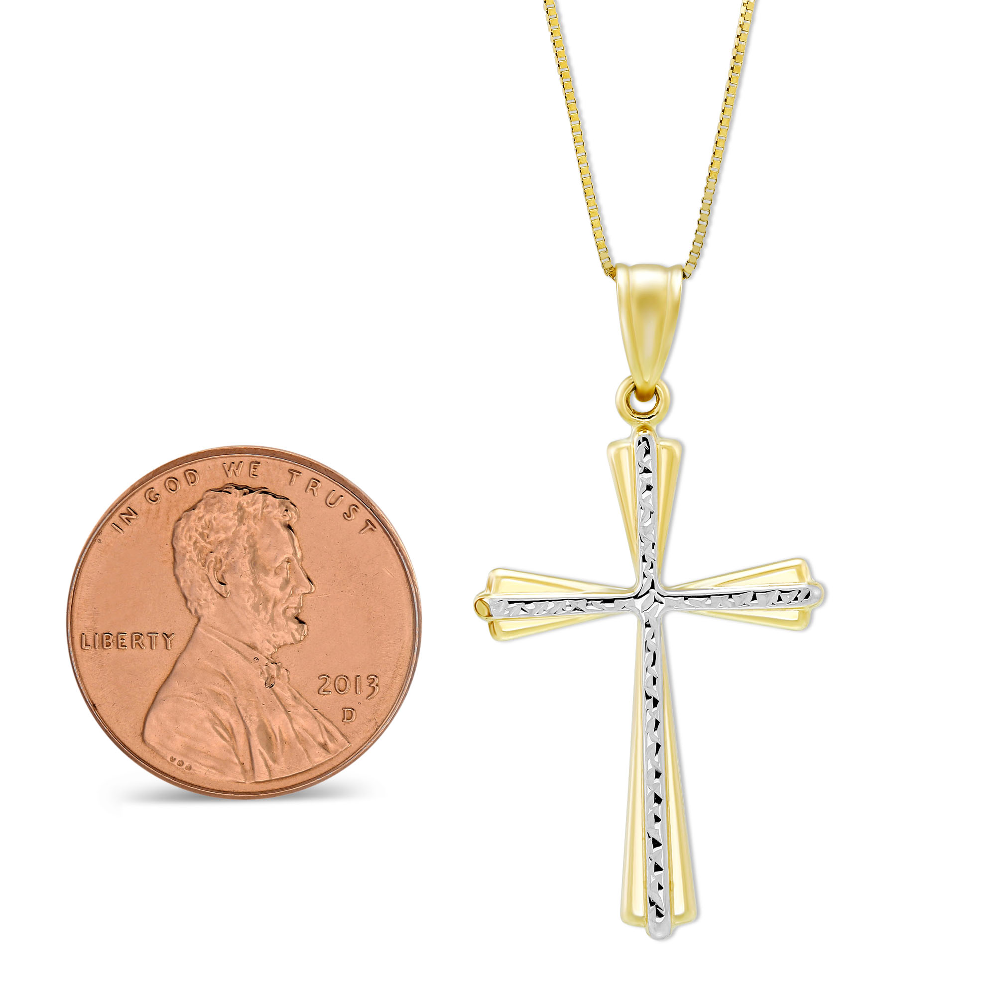 Yellow & White Gold Patterned Cross Pendant