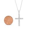 14K White Gold Square Tube Patterned Cross Pendant