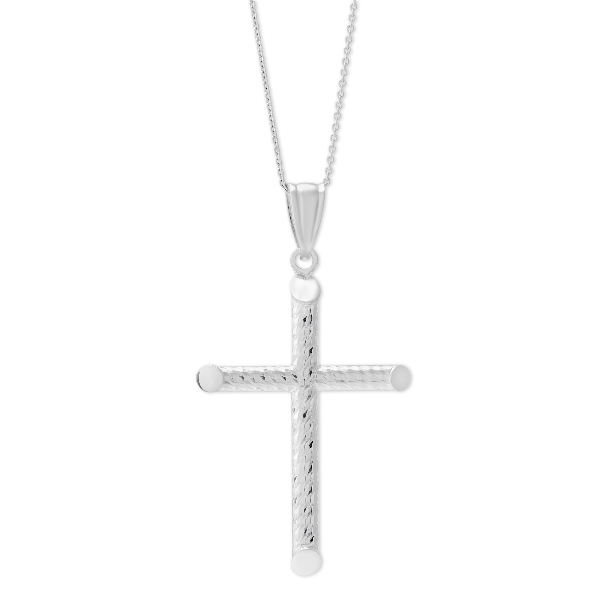 14K White Gold Twisted Tube Cross Pendant