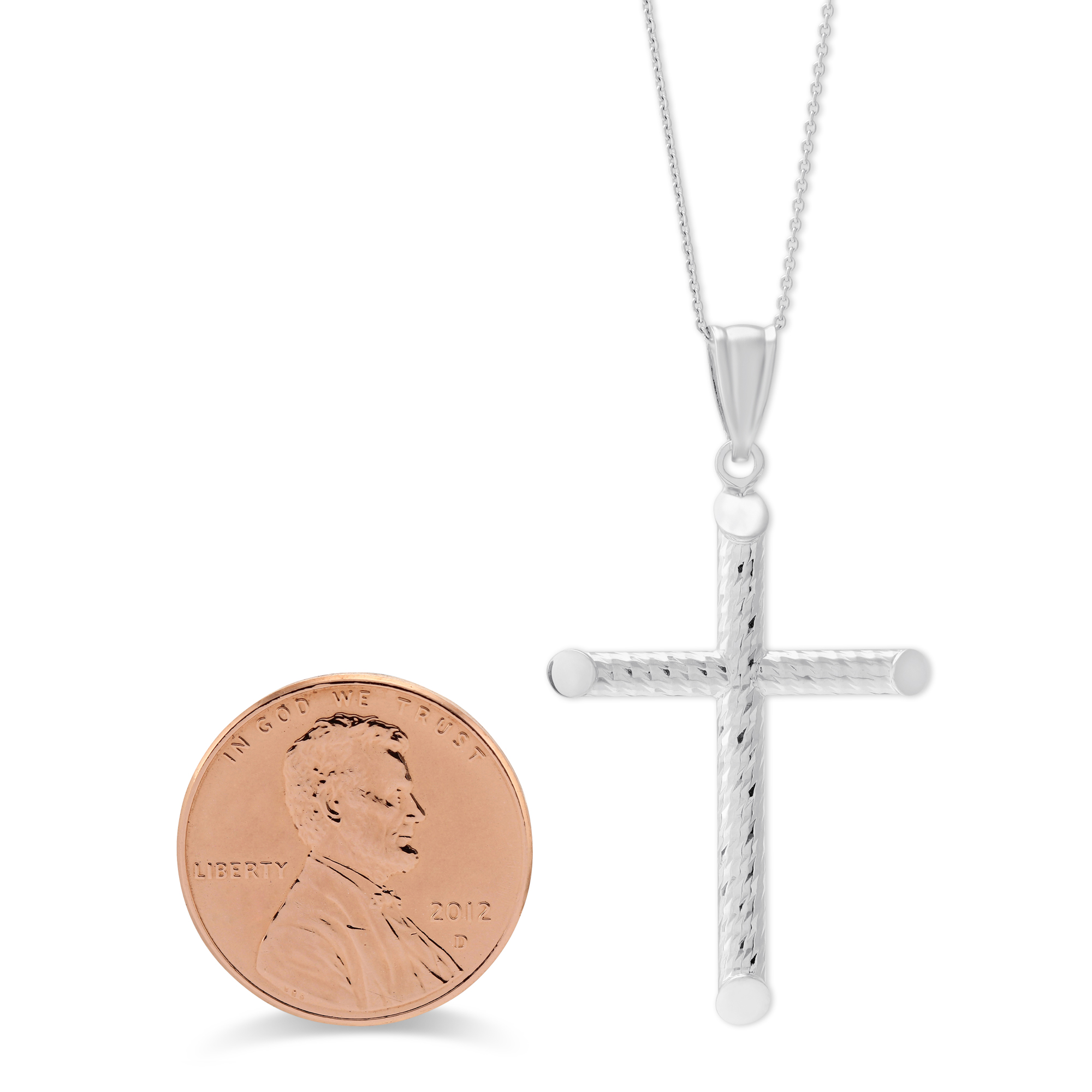 14K White Gold Twisted Tube Cross Pendant