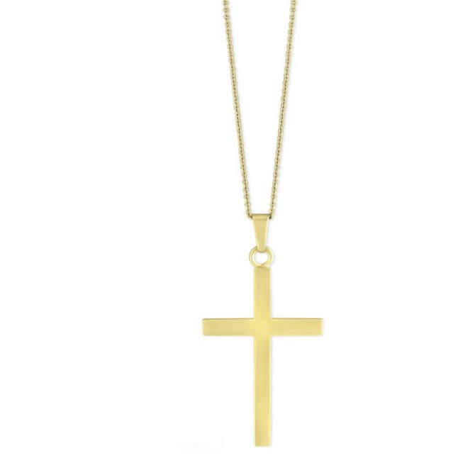 14K Yellow Gold Polished Cross Pendant, 16-18"
