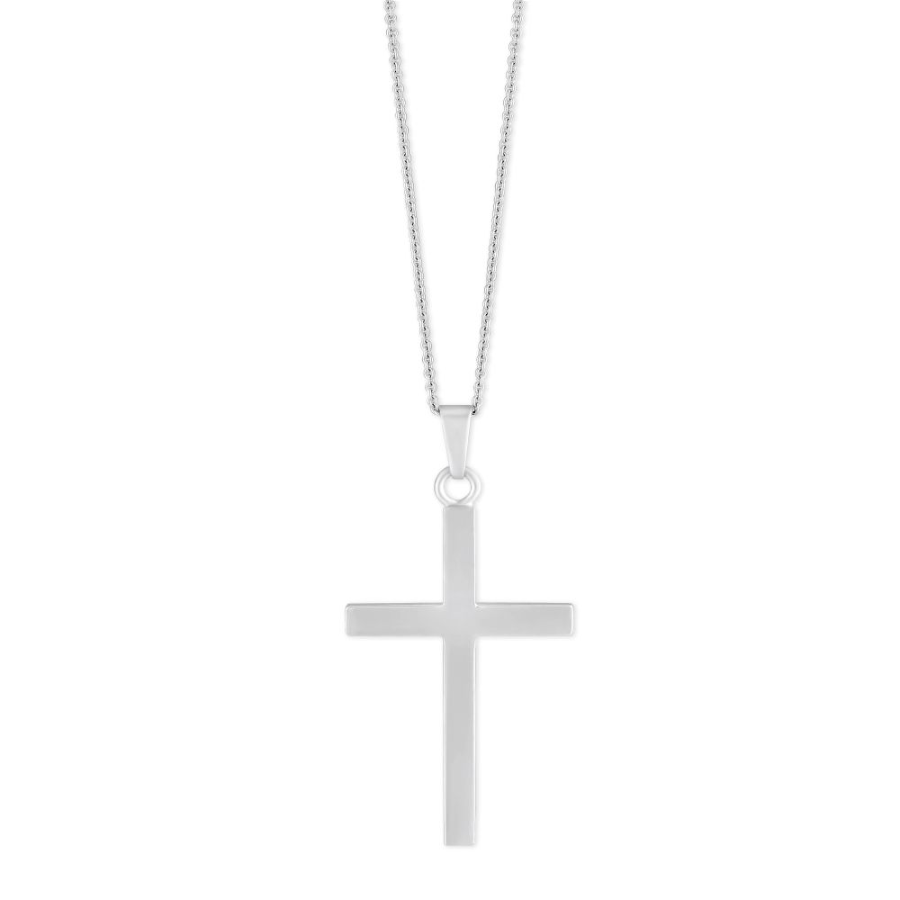 White Gold Polished Cross Pendant, 16-18
