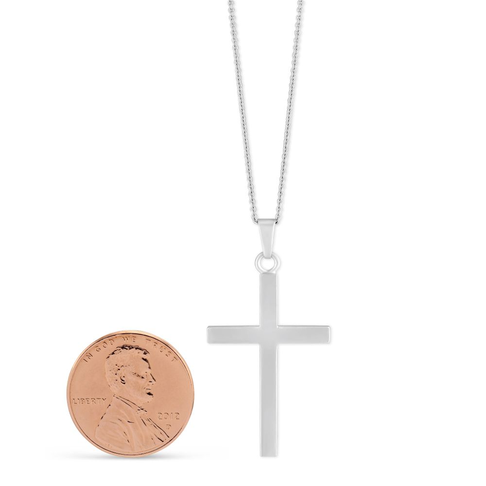 White Gold Polished Cross Pendant, 16-18