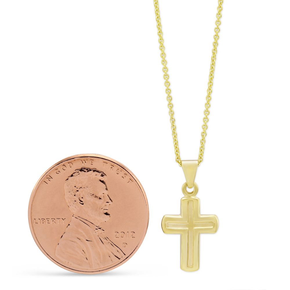 14K Yellow Gold Polished & Matte Finish Debossed Cross Pendant, 16-18