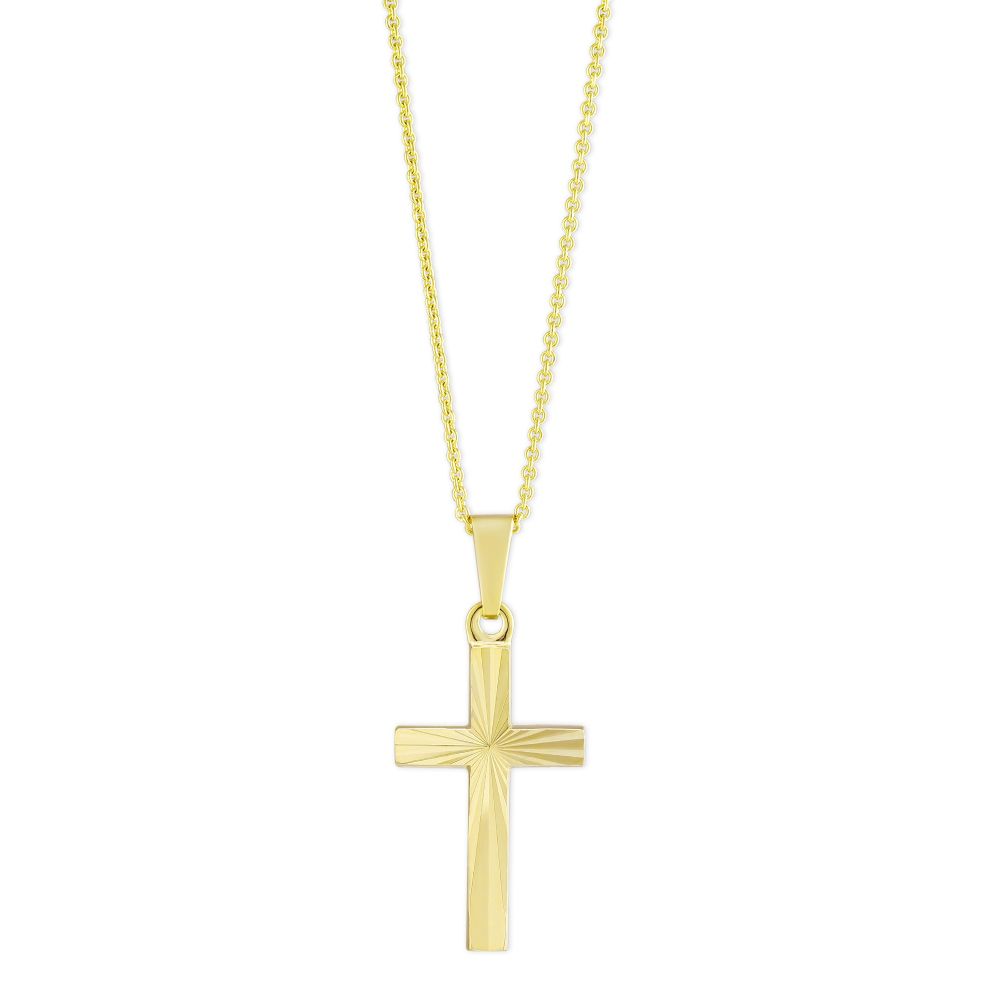 14K Yellow Gold Engraved Cross Pendant, 16-18