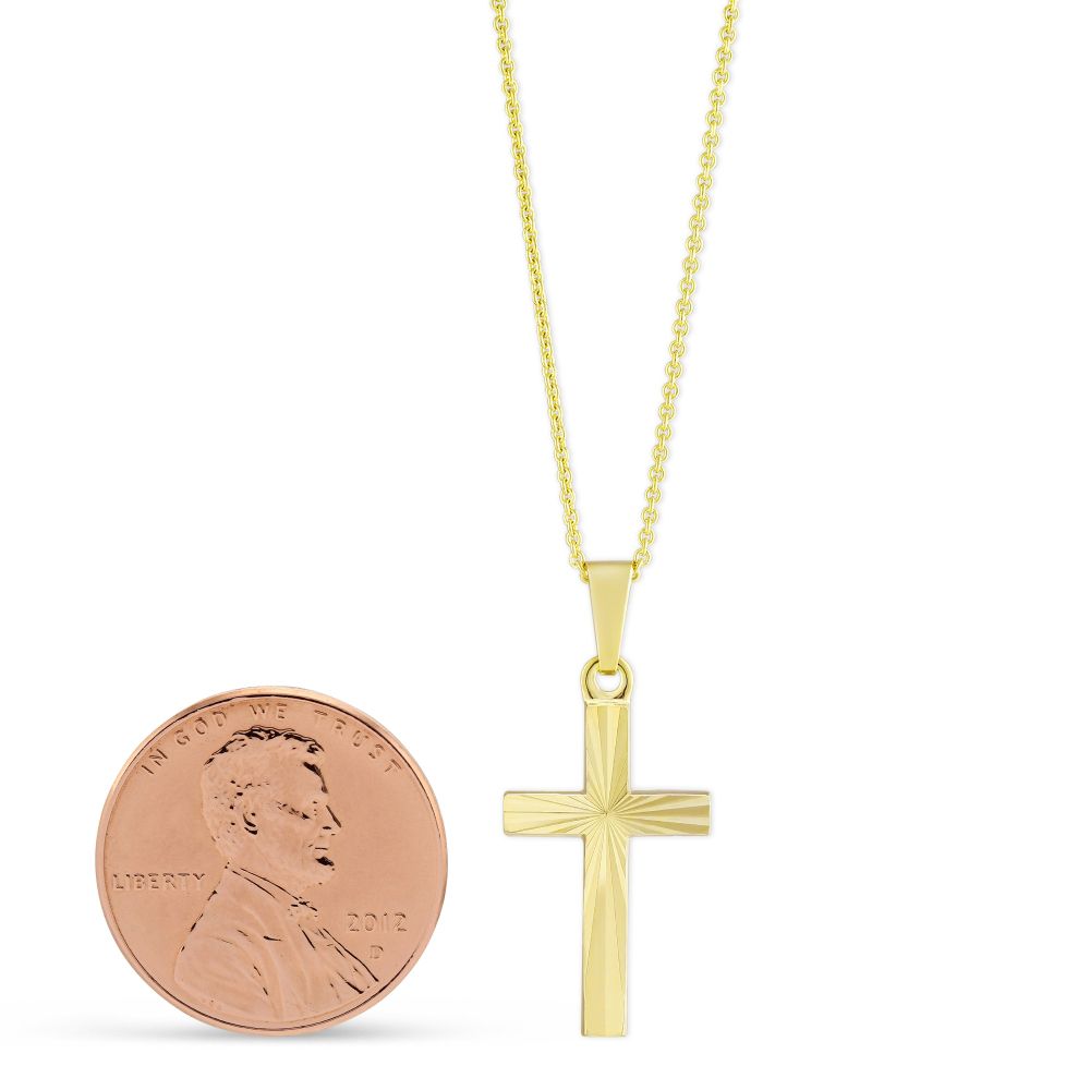 14K Yellow Gold Engraved Cross Pendant, 16-18