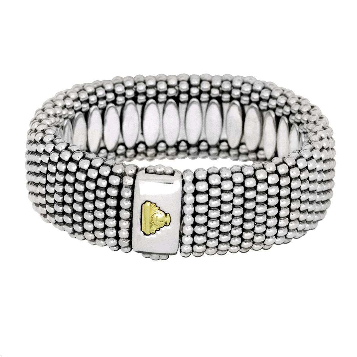 LAGOS Sterling Silver 23mm Caviar Bracelet with 18K Yellow Gold Logo, 7