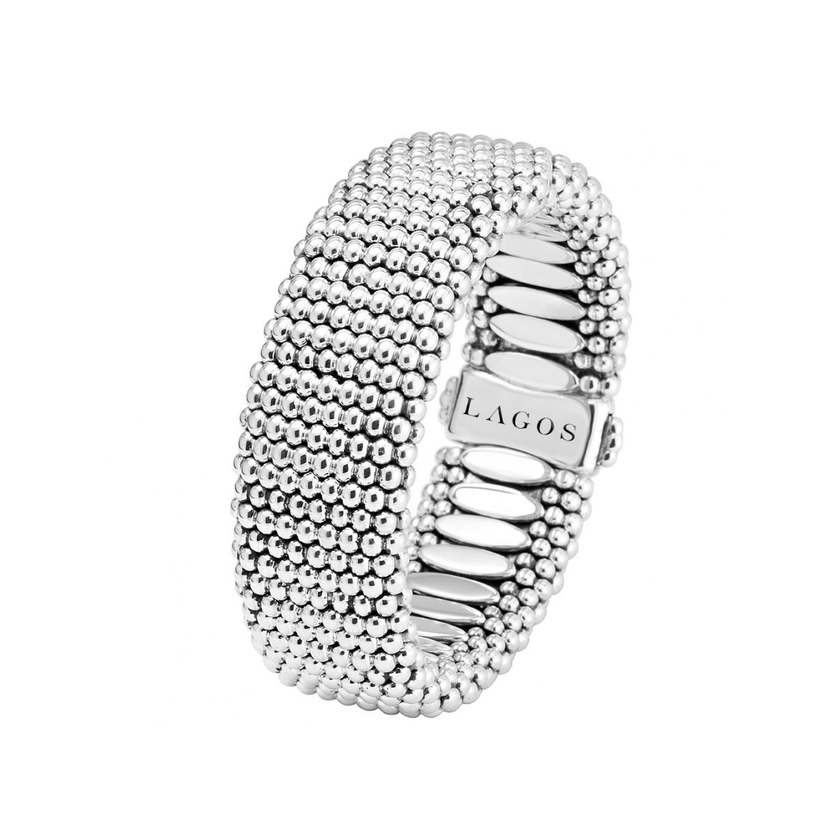 LAGOS Sterling Silver 23mm Caviar Bracelet with 18K Yellow Gold Logo, 7