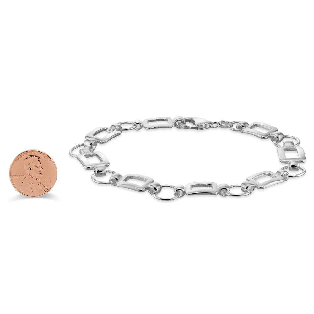 Sterling Silver Circle and Rectangle Link Bracelet, 7.5