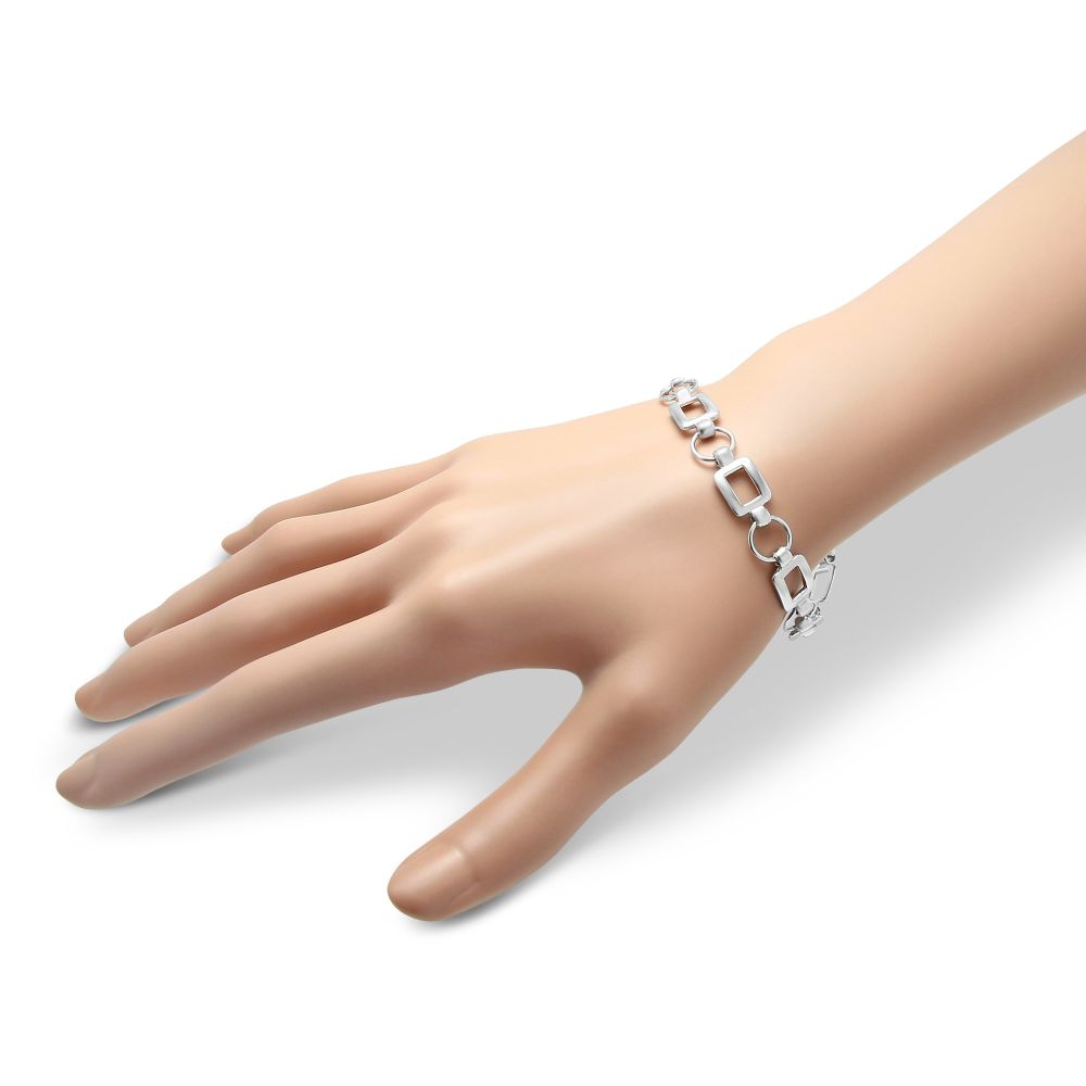 Sterling Silver Circle and Rectangle Link Bracelet, 7.5