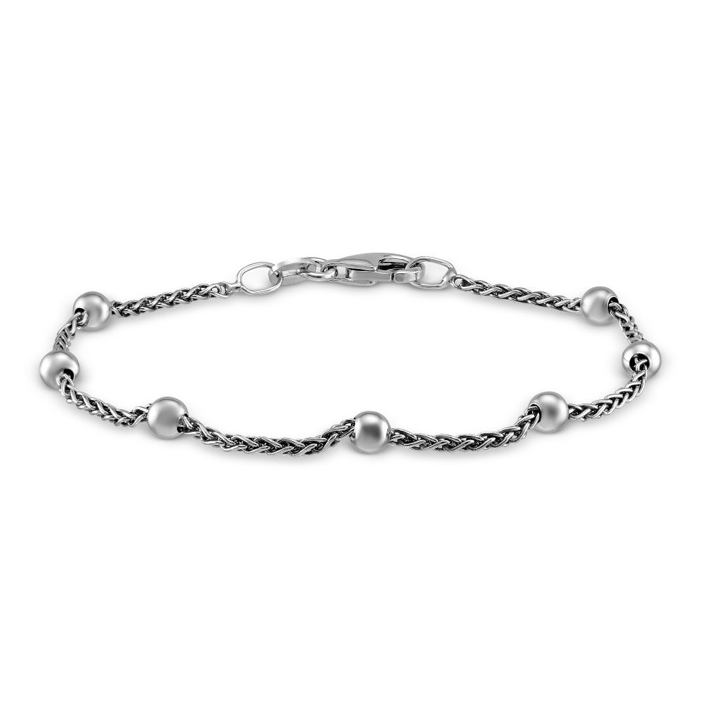 Sterling Silver Bead and Wheat Chain Bracelet | Borsheims