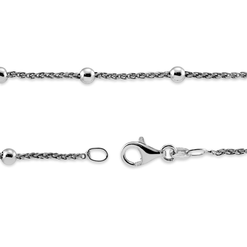 Sterling Silver Bead and Wheat Chain Bracelet