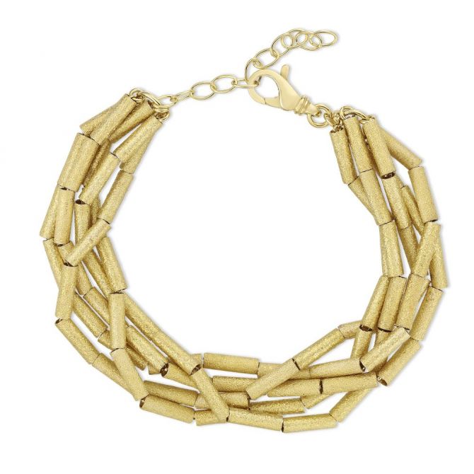 Sterling Silver Yellow Tone 5 Strand Bamboo Bead Bracelet