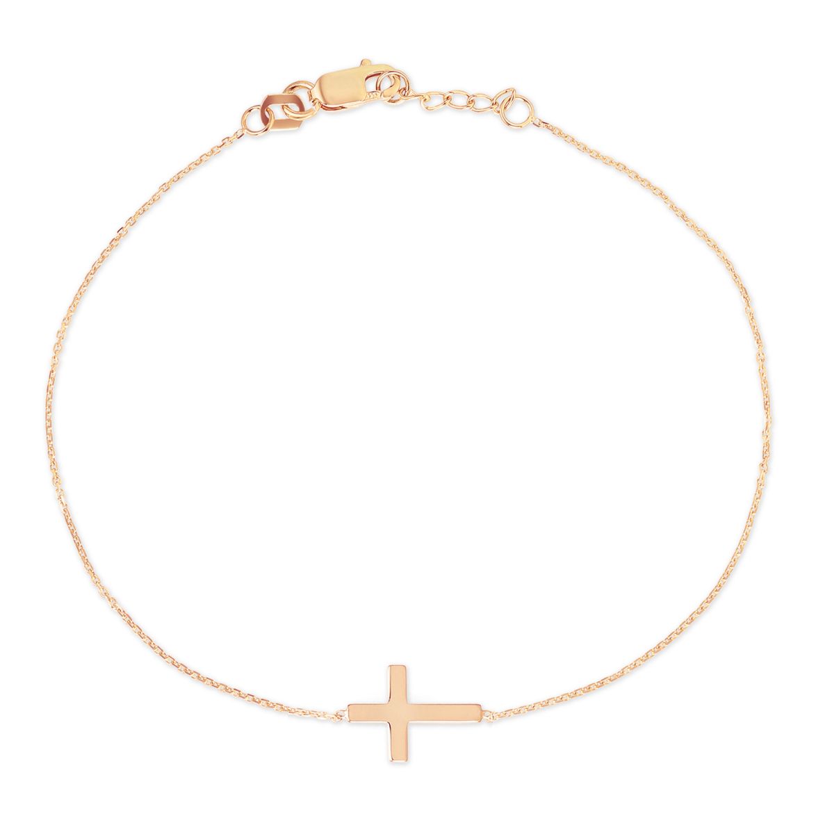 Rose Tone Sterling Silver Adjustable Mini Horizontal Cross Bracelet