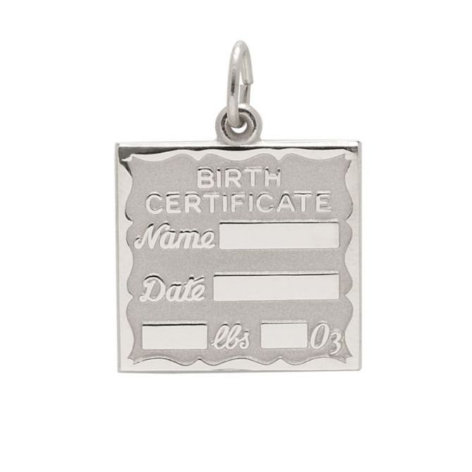 Rembrandt Sterling Silver Birth Certificate Charm