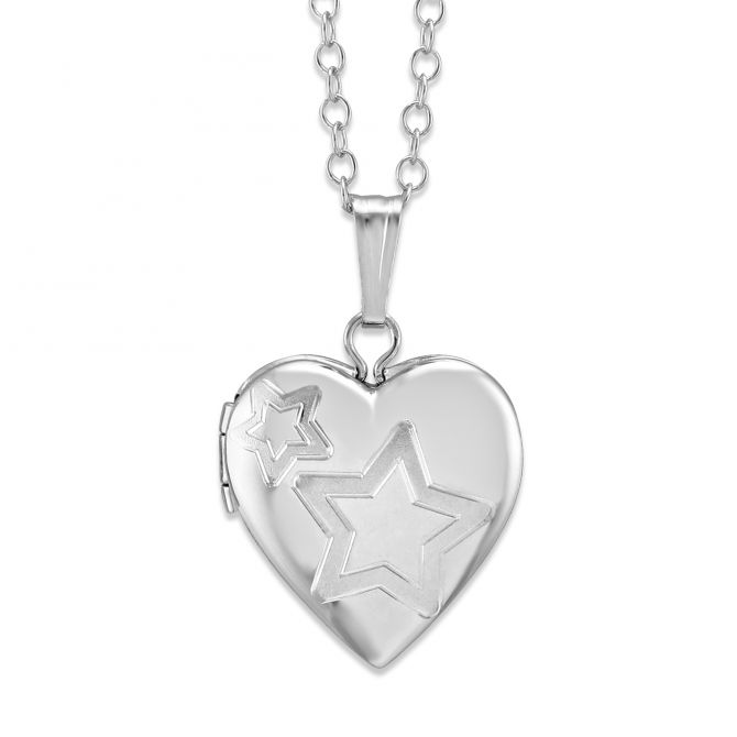 Sterling Silver Heart Locket With Star Pattern, 15"