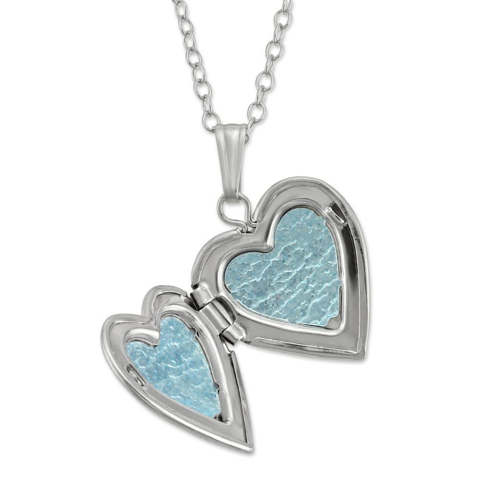 Sterling Silver Heart Locket With Star Pattern, 15