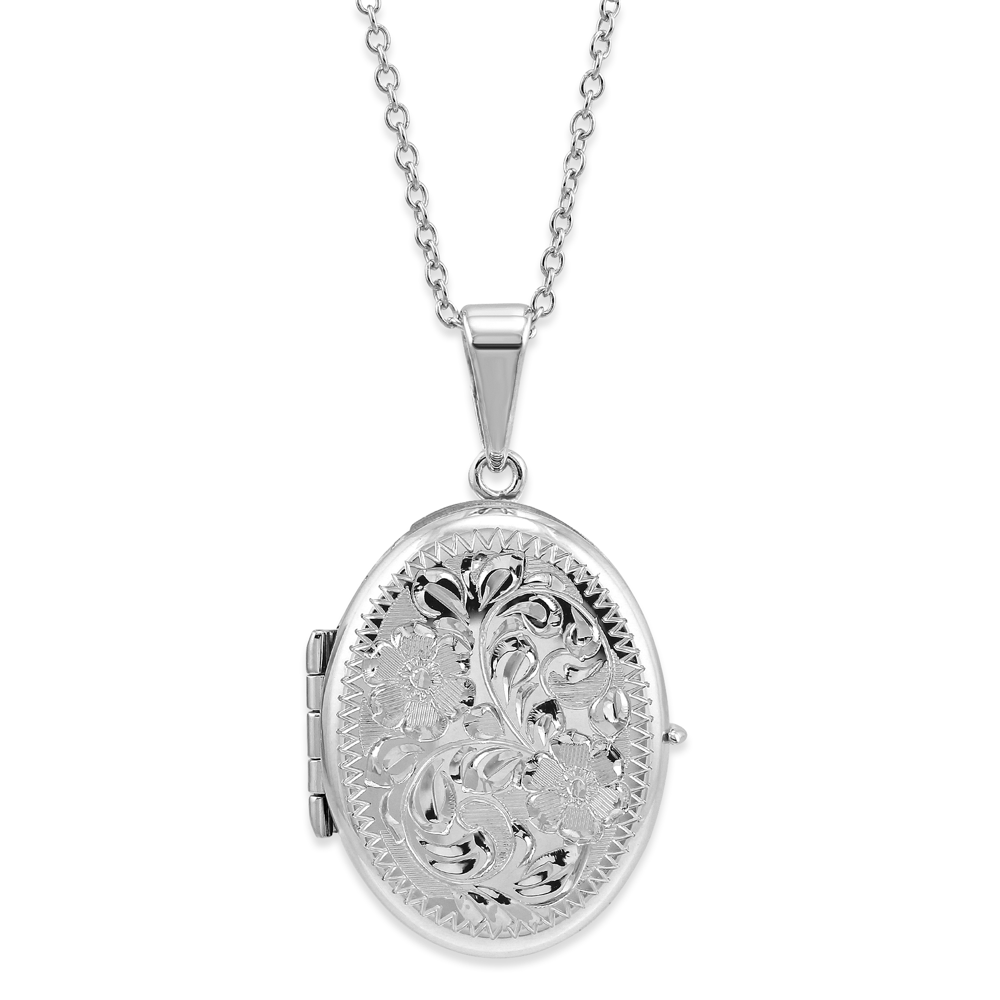 Sterling Silver Engraved 4-Picture Locket with Chain, 16-18