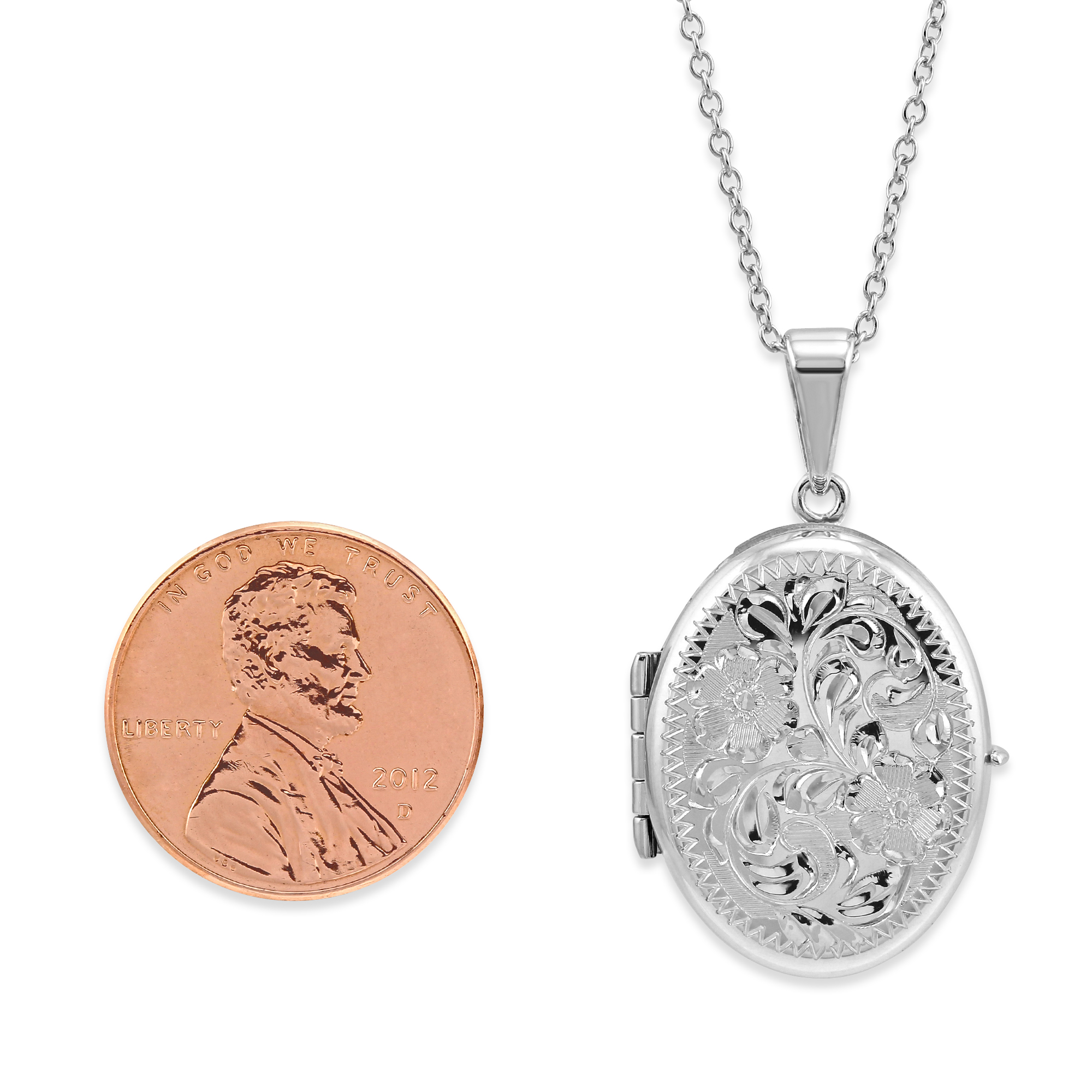 Sterling Silver Engraved 4-Picture Locket with Chain, 16-18