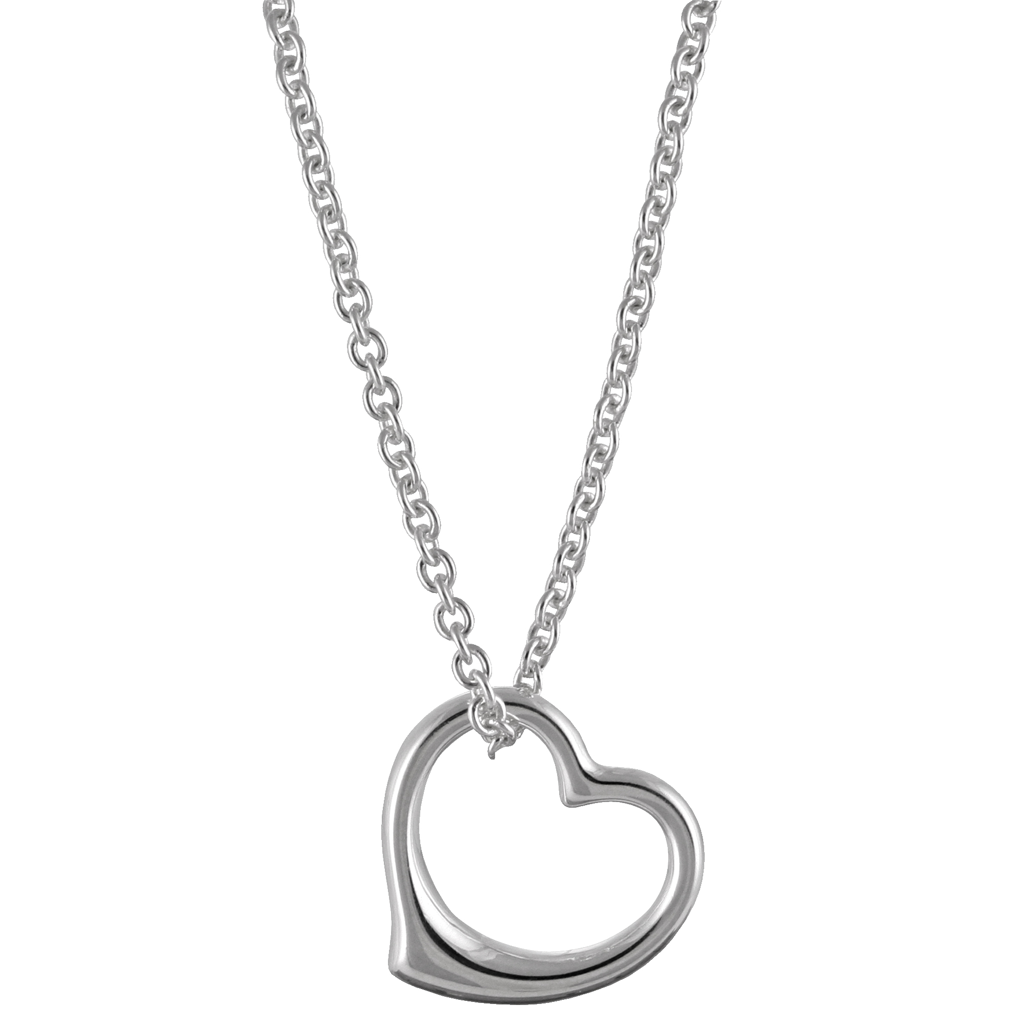 Sterling Silver Open Heart Pendant, 16-18