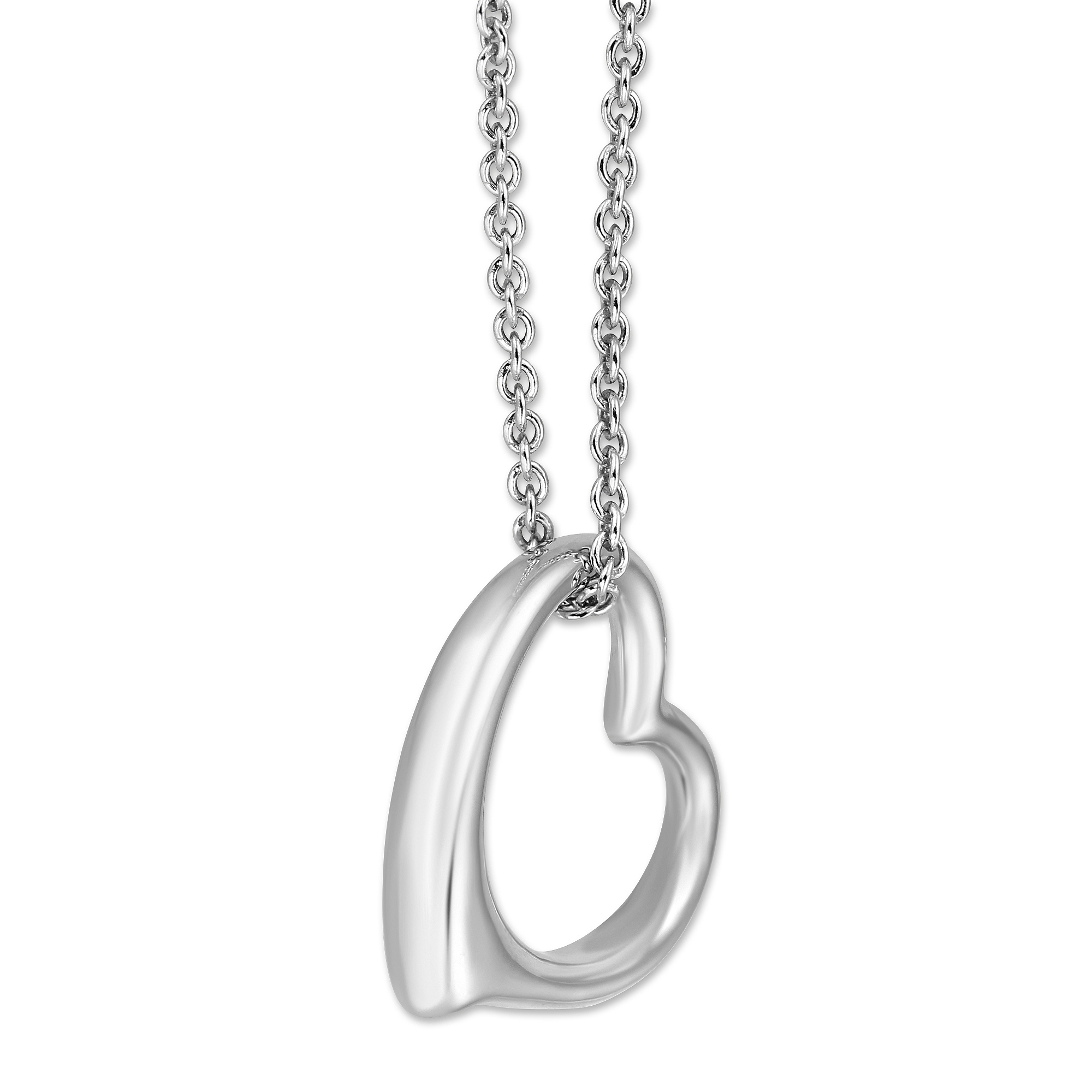 Sterling Silver Open Heart Pendant, 16-18