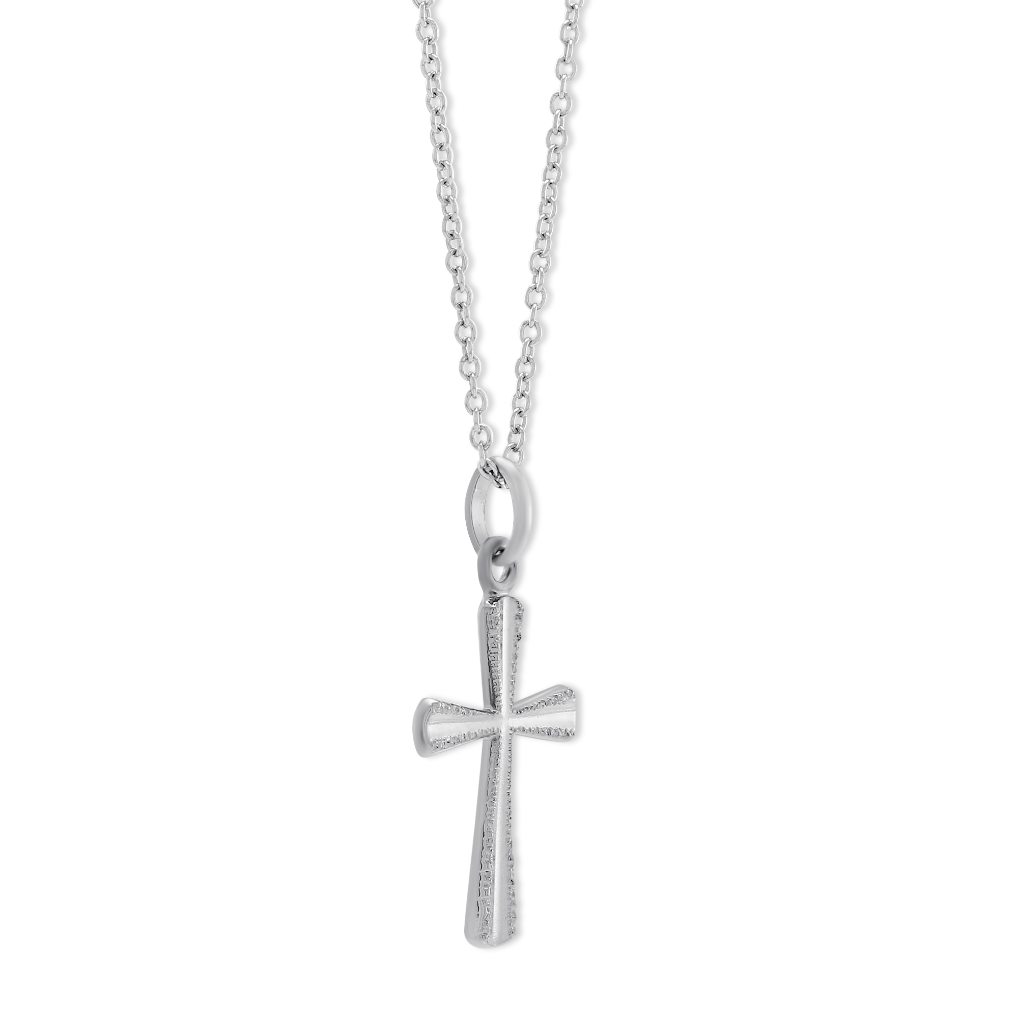 Sterling Silver Diamond Cut Edge Cross Pendant, 18