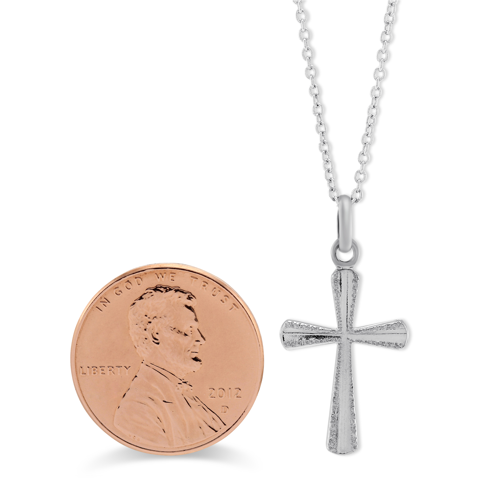 Sterling Silver Diamond Cut Edge Cross Pendant, 18