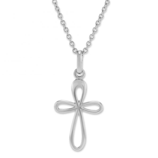 Sterling Silver Open Cross Pendant, 18"