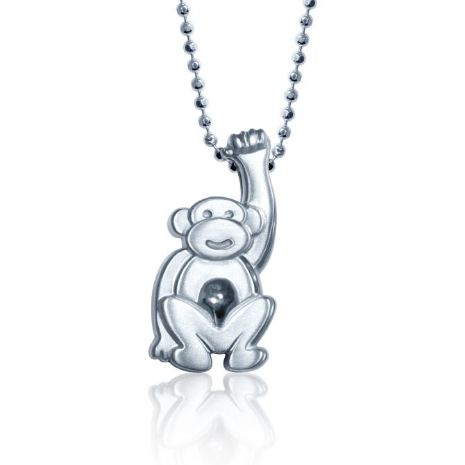 Alex Woo Sterling Silver Little Signs Monkey Pendant, 16"