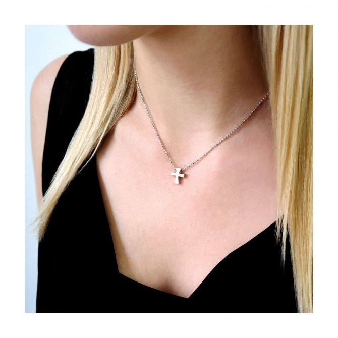 Alex Woo Sterling Silver Little Faith Solid Cross Pendant, 16