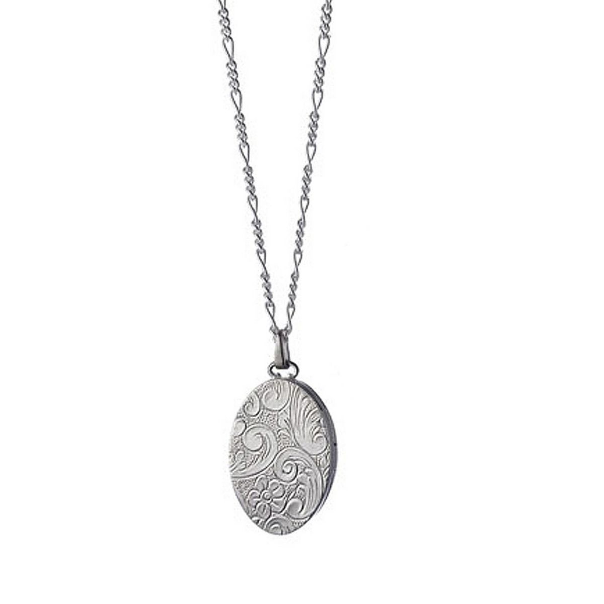 Monica Rich Kosann Sterling Silver Oval Locket and Chain with Floral Design, 18