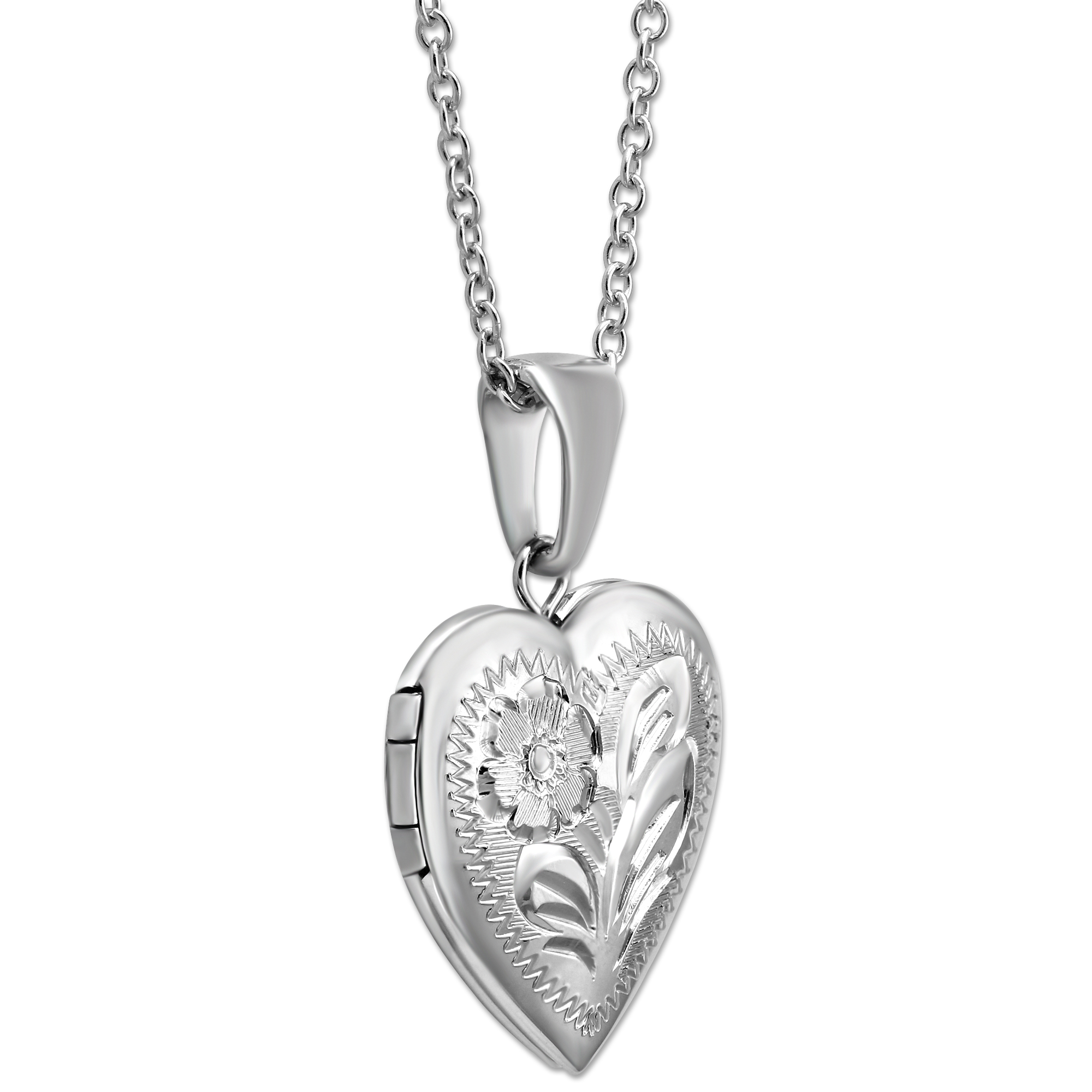 Sterling Silver Engraved Heart Locket, 16-18
