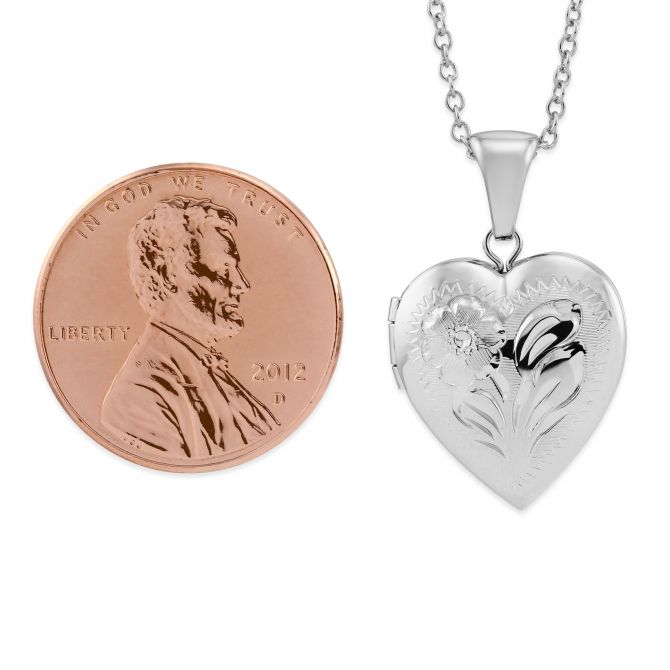 Sterling Silver Engraved Heart Locket, 16-18"