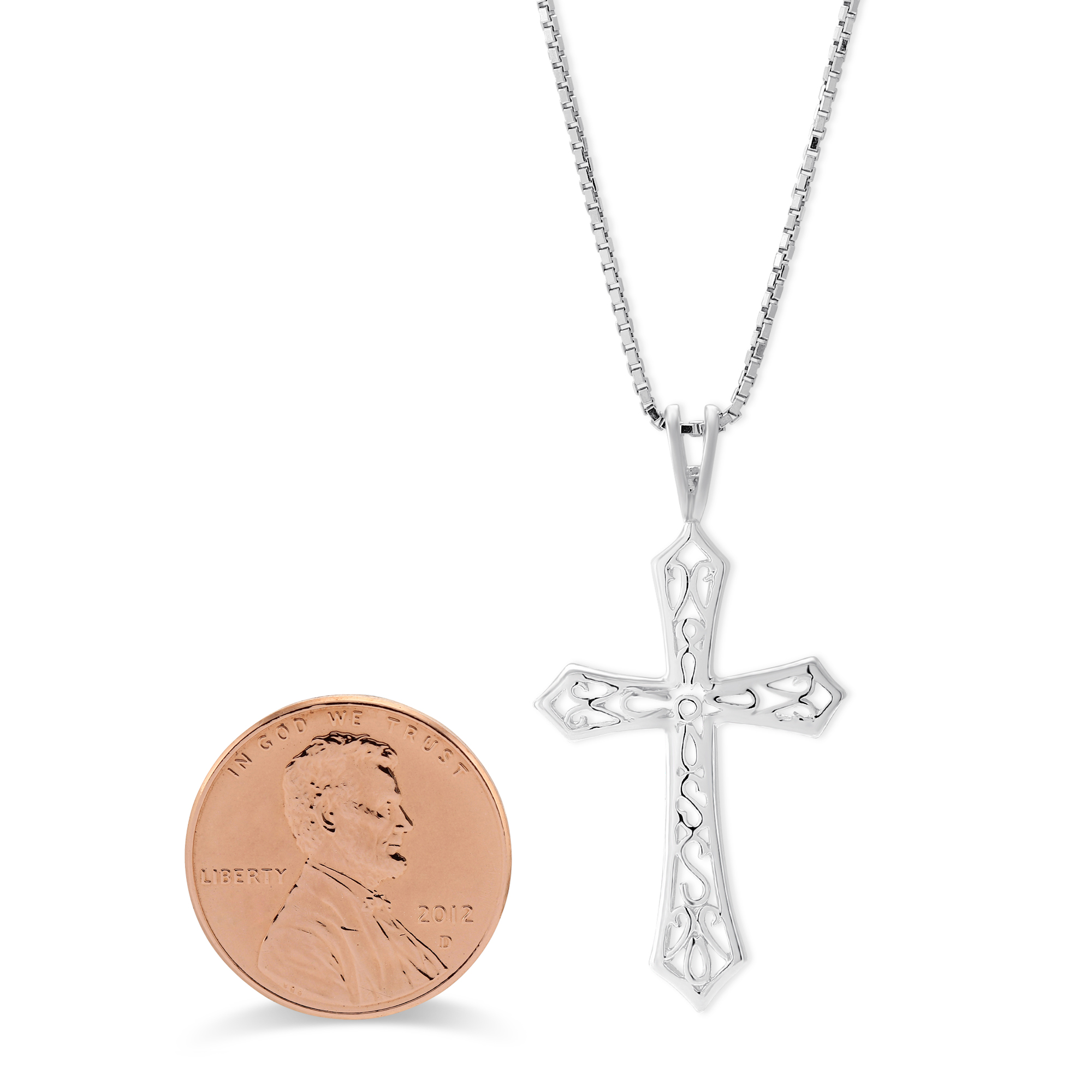 Sterling Silver Filigree Cross Pendant, 18