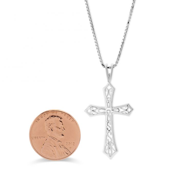 Sterling Silver Filigree Cross Pendant, 18