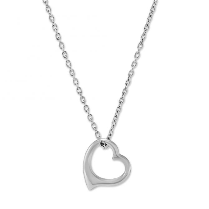 Sterling Silver Open Heart Pendant, 18"